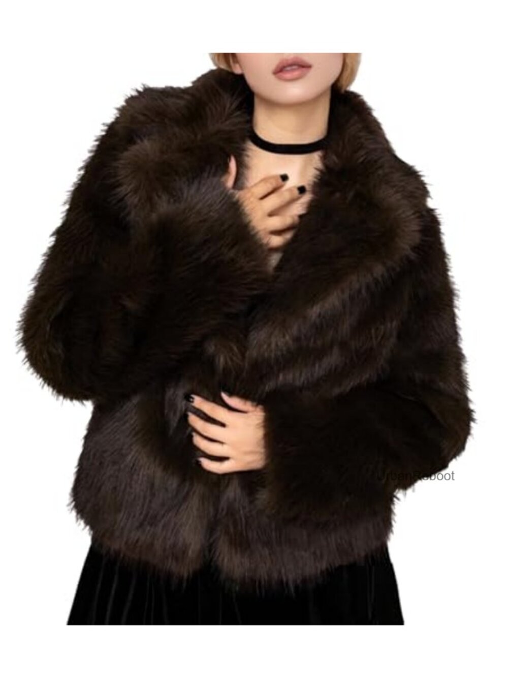 Faux Fur Coat Lapel Collar Long Sleeve Open Front Winter Jacket